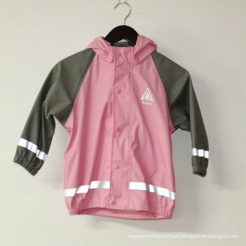 Chaqueta reflectante lluvia rosa sólido PU para niños / bebé